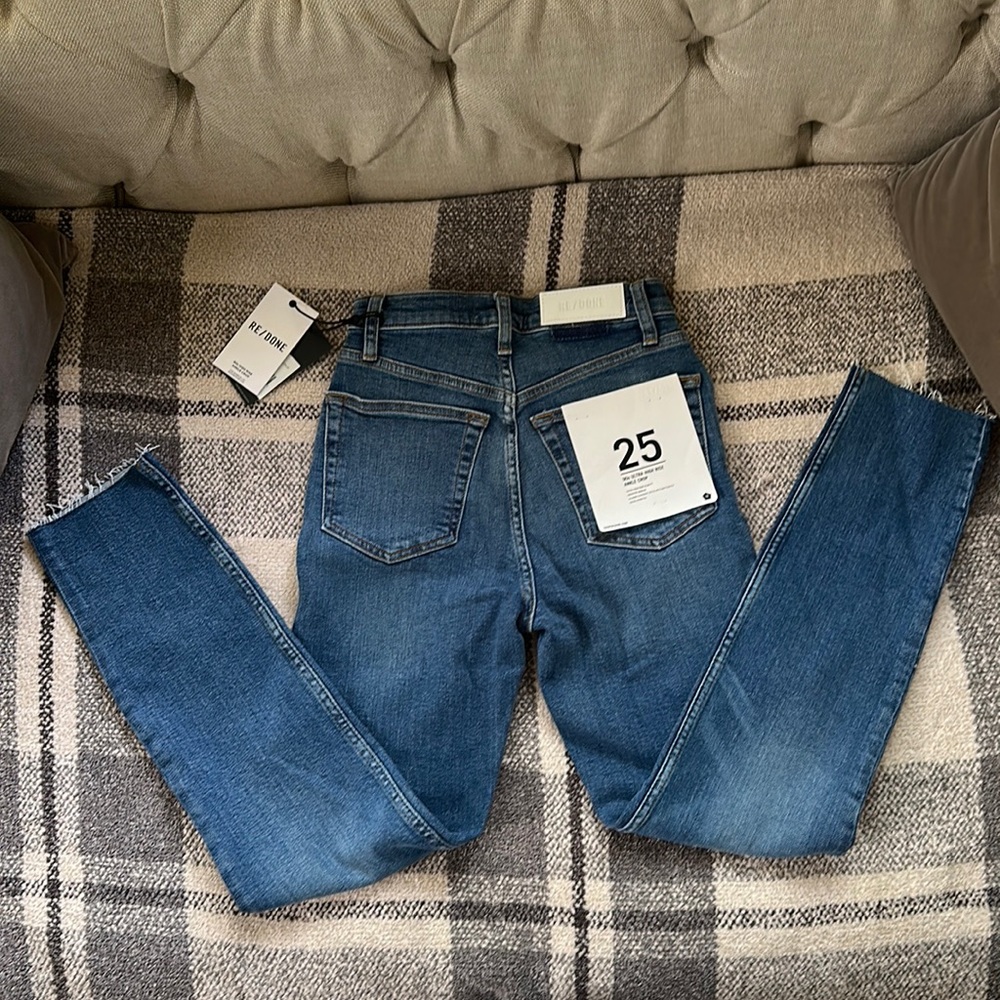 BNWT Re/Done Originals 90s High Rise Ankle Crop Denim Jeans Medium Wash Size 24